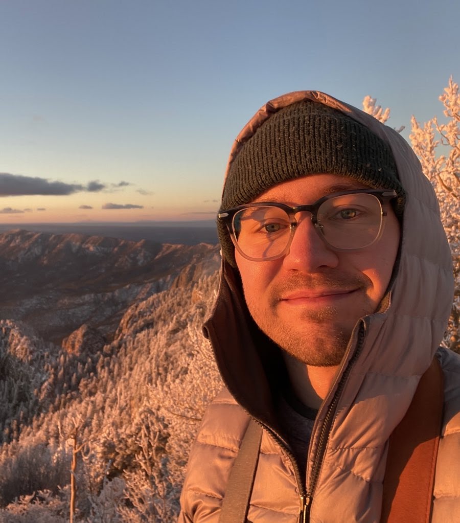 Me in front of a snowy New Mexico landscape.